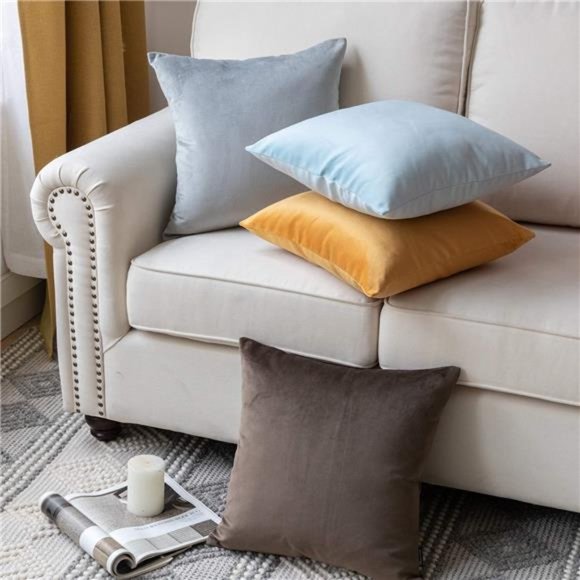 Pack of 2 Velvet Decorative Throw Pillow Covers Soft Solid Square Cushion Case - Picture 4 of 6